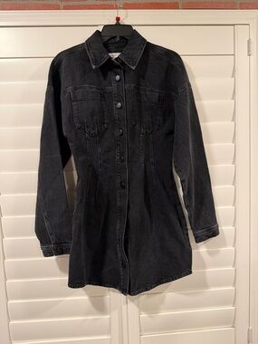 Good American black  Denim Button-Front Jacket Dress